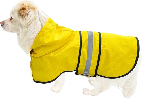 Vista 19 de Impermeable para Perros Resistente al Agua Reflectante - Poncho Ligero Transpirable con Capucha Abrigo Chaqueta de Lluvia con Correa Ajustable
