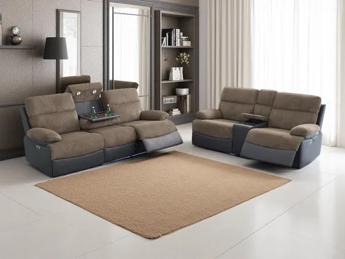 Vista 34 de Juego de sofá reclinable eléctrico, seccional de cuero transpirable beige, juego de muebles de sala de estar, 2 piezas, sofá reclinable eléctrico