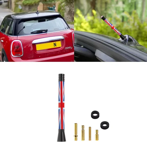 Vista 12 de x xotic tech Antena corta para automóvil con bandera de Union Jack compatible con Mini Cooper todos los modelos de 3 pulgadas (negro/gris)