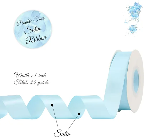 Vista 2 de Cinta de satén azul claro de 1 pulgada, cinta de seda de doble cara para bodas, ramo de novia, decoraciones de Navidad, manualidades, envoltura