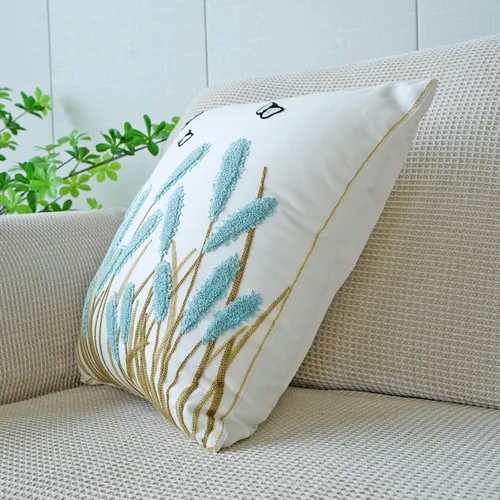 Vista 3 de vctops Funda de almohada de algodón con bordado bohemio y cuadrado para sofá, cama, silla (azul C, 18 x 18 pulgadas)