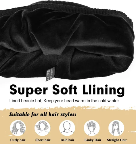 Vista 2 de Wmcaps Gorro de invierno para hombres y mujeres, gorro de punto suave y cálido con forro polar