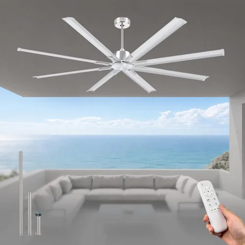Vista 10 de Minislak Ventilador de techo de 72 pulgadas con luz, ventilador de techo industrial con 8 aspas de aluminio, ventilador inteligente negro dorado