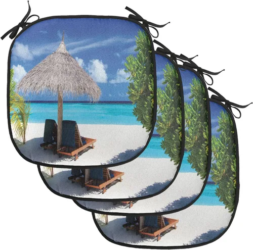 Vista 43 de Lunarable Cojín para silla costera, diván del desierto, descanso solitario, vacaciones, tropical, resort playa, ocio, asiento acolchado para cocina