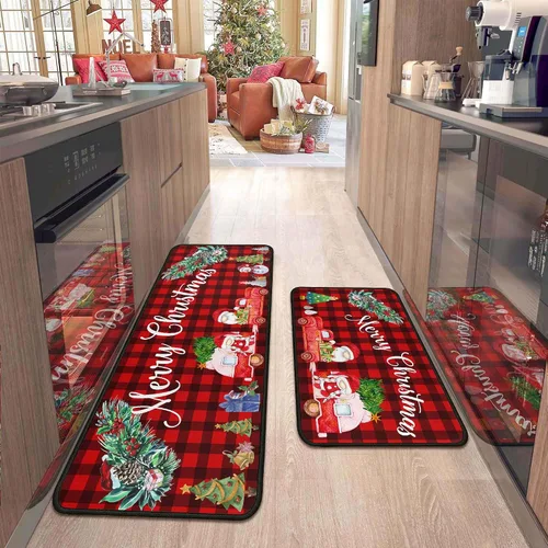 Vista 16 de 2 Piezas Alfombras y Tapetes de Cocina de Navidad para Piso con Base Antideslizante Tapete Feliz Navidad Decoración de Cocina Anti Fatiga