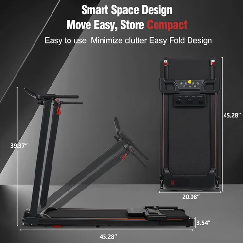 Vista 8 de Merax Cinta de correr con 8% de inclinación, cintas de correr plegables de 3.0 HP para el hogar, almohadilla para caminar de 10 MPH con barra