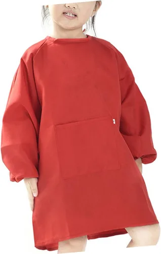 Vista 4 de Long Sleeve Painting Smock Apron Coat Cover with Adjustable Closure Red Protective Clothes for Watercolor Stain Prevention and Easy Cleaning