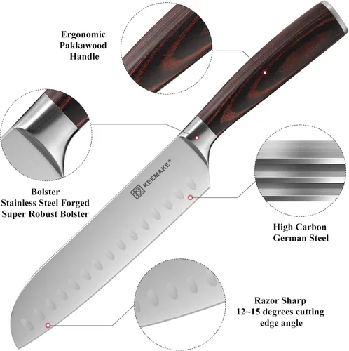 Vista 4 de KEEMAKE Juego de cuchillos Santoku de 2 piezas, juegos de cuchillos de chef japonés con cuchillos de cocina de acero inoxidable de alto carbono
