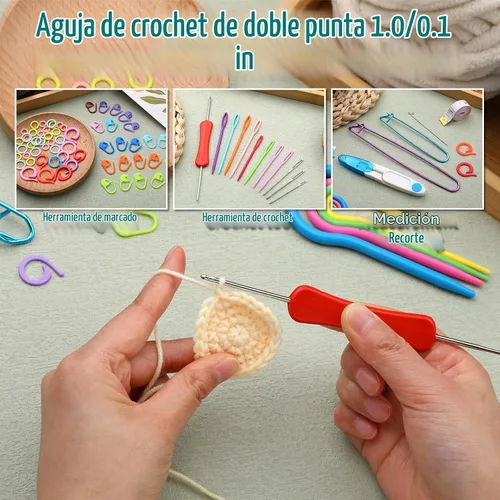 Vista 3 de JUPEAN Accesorios completos para tejer, kit de suministros para tejer con marcadores de puntada, agujas de coser de plástico, agujas de cable