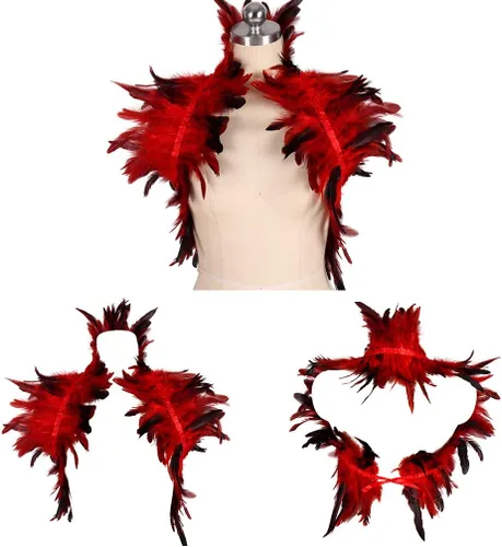 Vista 5 de BBOHSS Arnés de plumas para mujer, chal punk, victoriano, real, natural, de plumas, chal de carnaval, disfraz de baile gótico