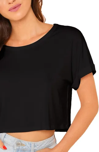 Vista 3 de SweatyRocks- Camiseta de manga corta Tie Dye para mujer Camiseta básica Crop Top Negro