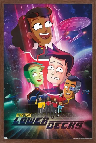 Vista 9 de Star Trek: Lower Decks - Póster de pared de arte clave, 22.4 pulgadas de largo x 14.7 pulgadas de ancho, versión enmarcada de madera de granero