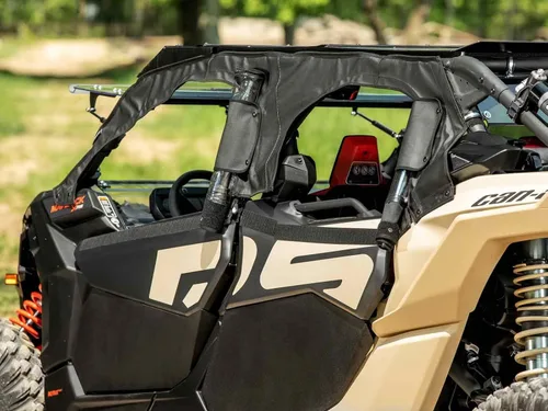 Vista 4 de SuperATV Primal Soft Cab - Puertas superiores para Can-Am Maverick X3 MAX 2017+ Resistente al agua, desgarros, rayos UV Ventanas de vinilo