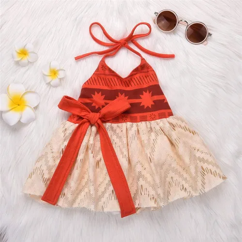 Vista 9 de Ropa de bebé para niña pequeña, con encaje halter sin espalda, vestido de tul para verano, trajes de aventura