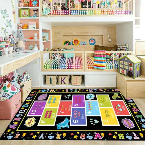 Vista 2 de Tapete educativo de 3 x 4 pies, tapete de aprendizaje ABC y 123 para niños pequeños con diseños de animales, alfombra antideslizante lavable