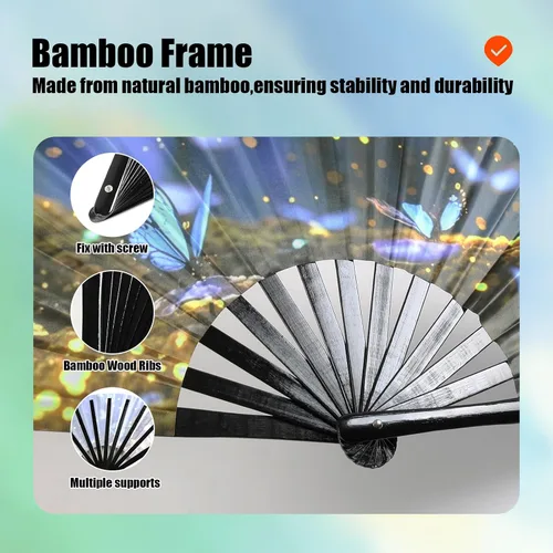 Vista 5 de INNOLIFE Ventilador de mano plegable grande de 13 pulgadas para raves, ventilador de rave con brillo UV, ventilador de mano para mujeres y hombres