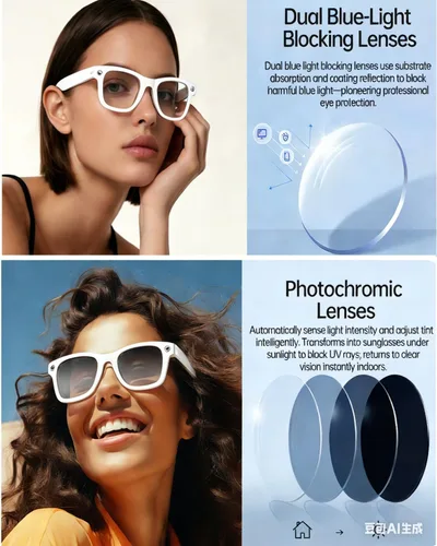 Vista 7 de Lentes inteligentes AI con cámara, gafas de cámara HD de 8 MP, 1080P de grabación de audio y video, gafas Bluetooth, asistente de voz, traducción