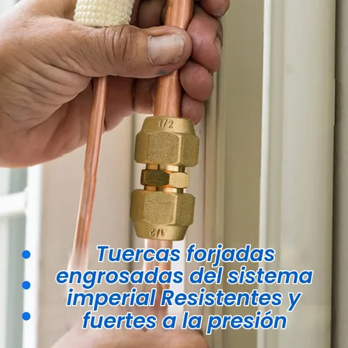 Vista 3 de 2 piezas conectores de extensión de tubería de cobre para aire acondicionado, tuercas de accesorio abocinado de latón de 1/2", accesorio de tubo
