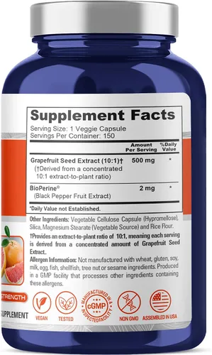 Vista 2 de NusaPure Extracto de pomelo, 500 mg, 150 cápsulas vegetales (sin OMG, vegano)
