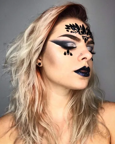 Vista 9 de Black Face Jewels se adhieren a los accesorios del festival, diamantes de imitación del tatuaje de la cara de Halloween para el maquillaje, joyas