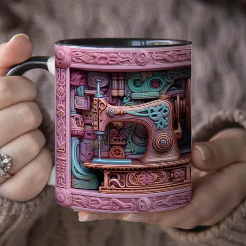 Vista 6 de Taza de costura, regalo para personas que aman coser 11 oz, mango negro, regalo de costura, regalo de colcha, taza de café de costura, esencial