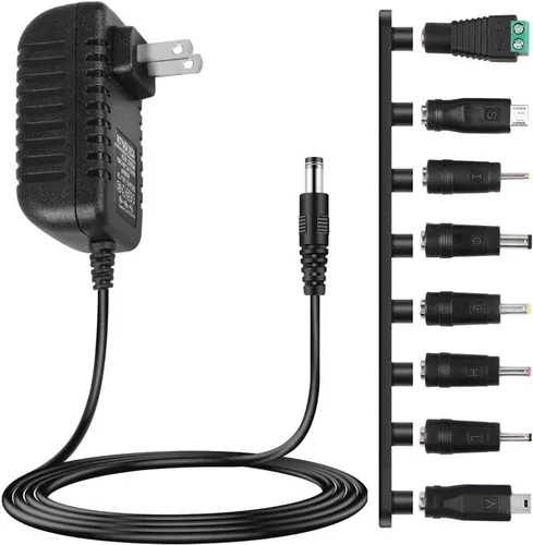 Vista 7 de Adaptador de corriente universal de 5V 2A con 8 puntas de enchufe, fuente de CA/CC, cable de 6.5 pies 8 interchangeable tips for routers, LED