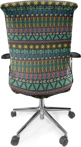 Vista 5 de Lunarable Funda para silla de oficina tribal, diseño azteca, nativo americano, geométrico, simbolismo étnico con espirales de triángulos, elástico
