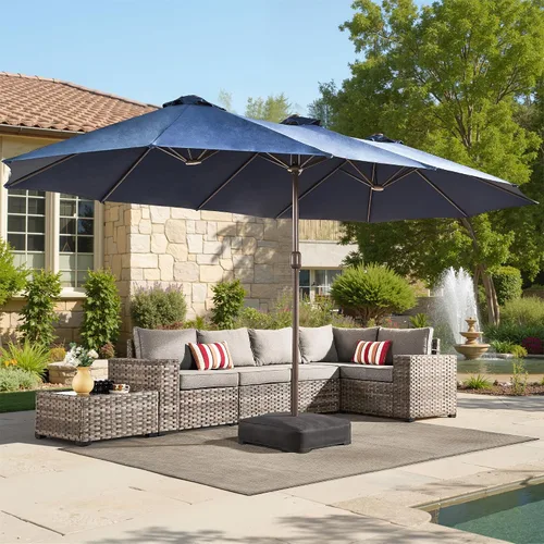 Vista 11 de HOOOWOOO Sombrilla de doble cabeza de 15 pies para patio al aire libre con Beige