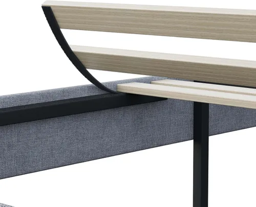Vista 10 de Base de cama tapizada de tamaño matrimonial con cabecera de botón ajustable, base de colchón con soporte de listones de madera, no necesita somier