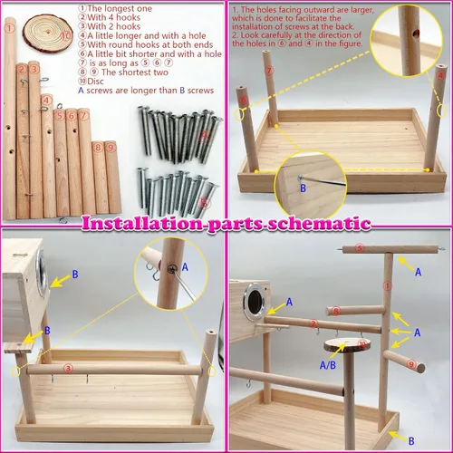 Vista 7 de kathson Parque infantil para pájaros, soporte de juego de loro, gimnasio de juego de periquitos con caja de cría y tazas de comida, soporte de perca