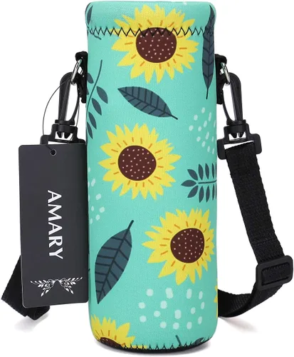 Vista 8 de AMARY - Bolsa de transporte de neopreno para botella de agua, con correa ajustable para el hombro, cubierta aislada para botellas de acero Aves