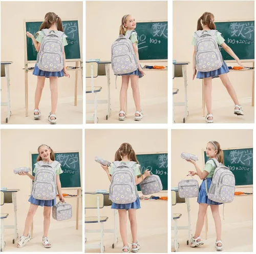 Vista 6 de Daisy Prints - Juego de mochila con kits de almuerzo bolsa de libros para niñas adolescentes 3 piezas mochila escolar degradada para estudiantes