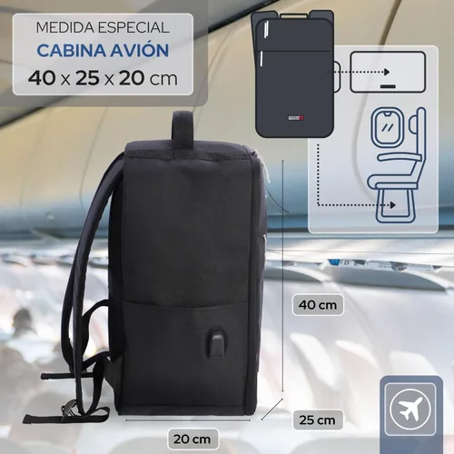 Vista 2 de Coronel Tapiocca Mochila unisex Viaje Cabina Avion Avion Cabina Mochila de viaje, Negro/Blanco