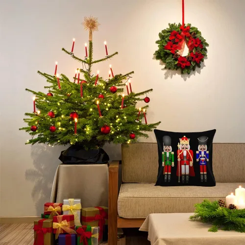 Vista 4 de Funda de almohada de cascanueces de dibujos animados de Navidad, decoración del hogar, funda de cojín cuadrada para sofá cama, funda de almohada