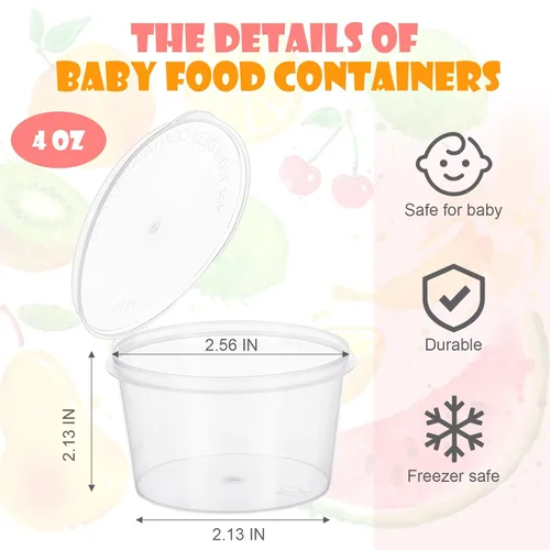 Vista 2 de Didaey 100 recipientes de almacenamiento de alimentos para bebés de 4 onzas con tapas con bisagras, pequeños recipientes desechables de plástico