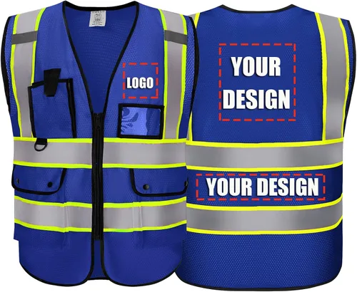 Vista 13 de Chaleco Reflectante Clase 2 de Seguridad ANSI con Bolsillos y Cremallera de Alta Visibilidad Uniforme de Construcción K-verde-1pack-custom