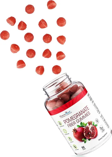 Vista 4 de Pharmvista Gomitas de fibra de granada para adultos y niños, 100 mg - Suplemento vegano de granada sin gluten rico en gomitas masticables de fibra