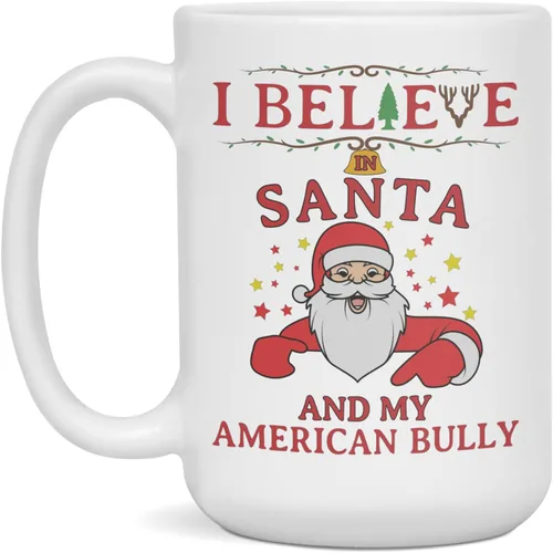 Vista 3 de I Believe In Santa and My American Bully Christmas Mug, 11-Ounce White