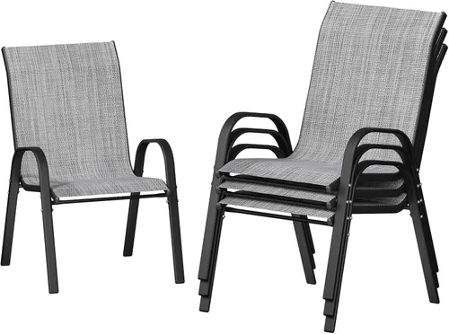 Vista 14 de UDPATIO Juego de 4 sillas de patio, sillas de comedor apilables para exteriores con respaldo alto, silla de tela de textileno transpirable para Negro