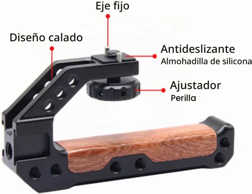 Vista 5 de Mango superior de madera para cámara con pasadores de localización de 3/8"-16, mango superior de madera con zapatos fríos compatible con interfaz