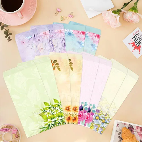 Vista 7 de Paper Master - Juego de 12 sobres de letras Flora, juegos de papel de papelería para impresora, con una variedad de diseños y relieve automático