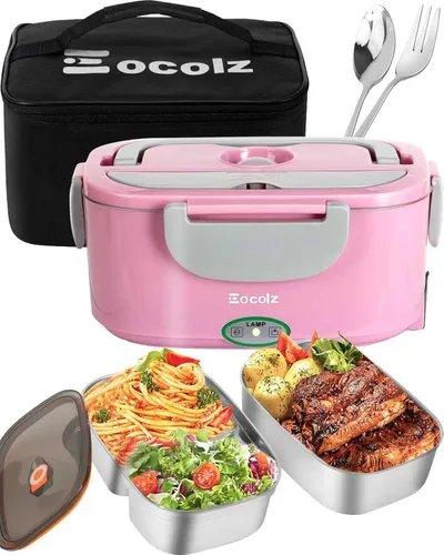 Vista 11 de Eocolz Fiambrera eléctrica calentador de alimentos de 80-100 W, calentador de alimentos con doble contenedor, 1.5L, lonchera portátil calentada