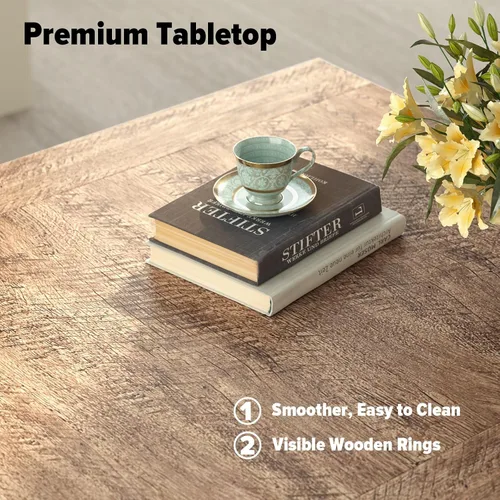 Vista 4 de Mesa de centro Lareth 31.5 pulg. Mesa rústica central con diseño en X de madera pedestal para sala de estar, mesa auxiliar cuadrada de roble oscuro