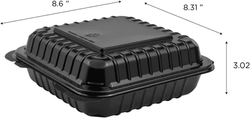 Vista 3 de Karat Contenedor con bisagras PP negro de 8 x 8 pulgadas, 1 compartimiento - 250 ct
