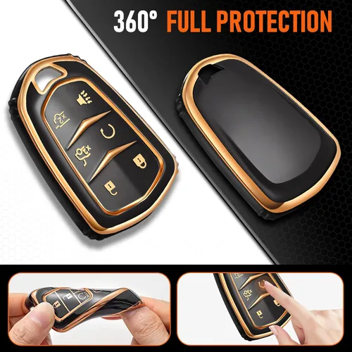 Vista 4 de Funda de llavero Accesorios para Cadillac para Cadi Escalade ESV 6 botones, funda de TPU (negro)