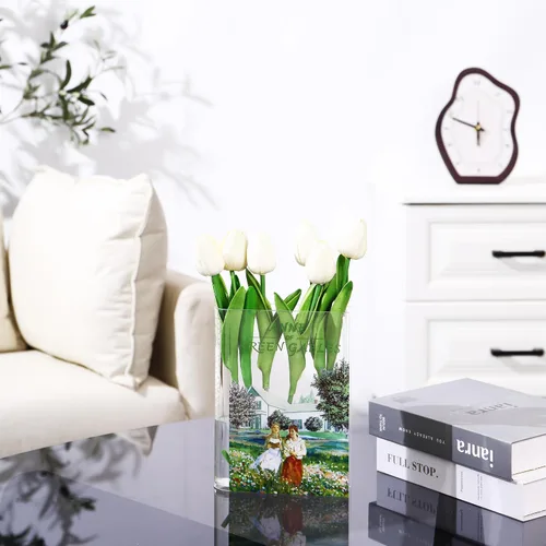 Vista 4 de Florero acrílico con forma de libro para flores, florero de libro, pequeños jarrones transparentes para el hogar, sala de estar, estantería