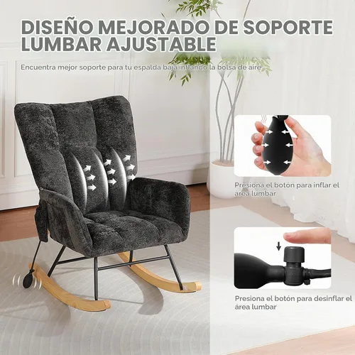 Vista 3 de Mecedora para habitación del bebé con bolsa de aire, silla mecedora de lectura para interiores, acogedoras sillas mecedoras tapizadas con respaldo