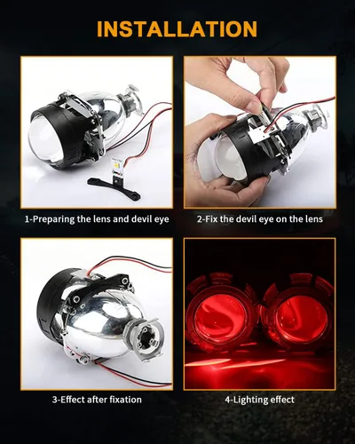 Vista 7 de Qasim módulo LED ojo de demonio DRL para lente de proyector, conversión DIY, ojo rojo demoníaco malvado - 2 paquete