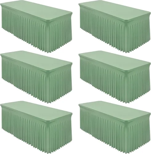 Vista 34 de Paquete de 2 manteles color azul bebé para mesa rectangular de 4 pies, manteles de elastano elásticos de 4 pies, falda blanca rectangular para baby