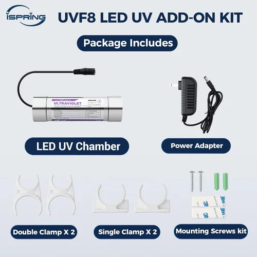 Vista 3 de iSpring UVF8 Filtro de agua UV LED, Kit de adición para sistemas de filtración de agua debajo del fregadero, libre de mercurio, de acero inoxidable